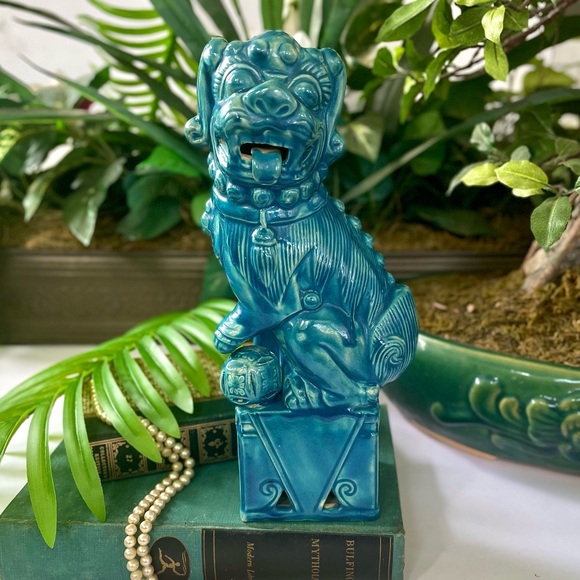 FOO Dog Statue 9 1/2", Turquoise Chinese Good Fortune Figure, Home Decor Vintage - Picture 4 of 14